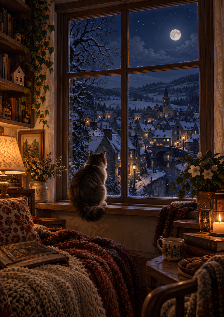 Rice Paper for Decoupage Watching Silent Winter City  Full Cat 10982