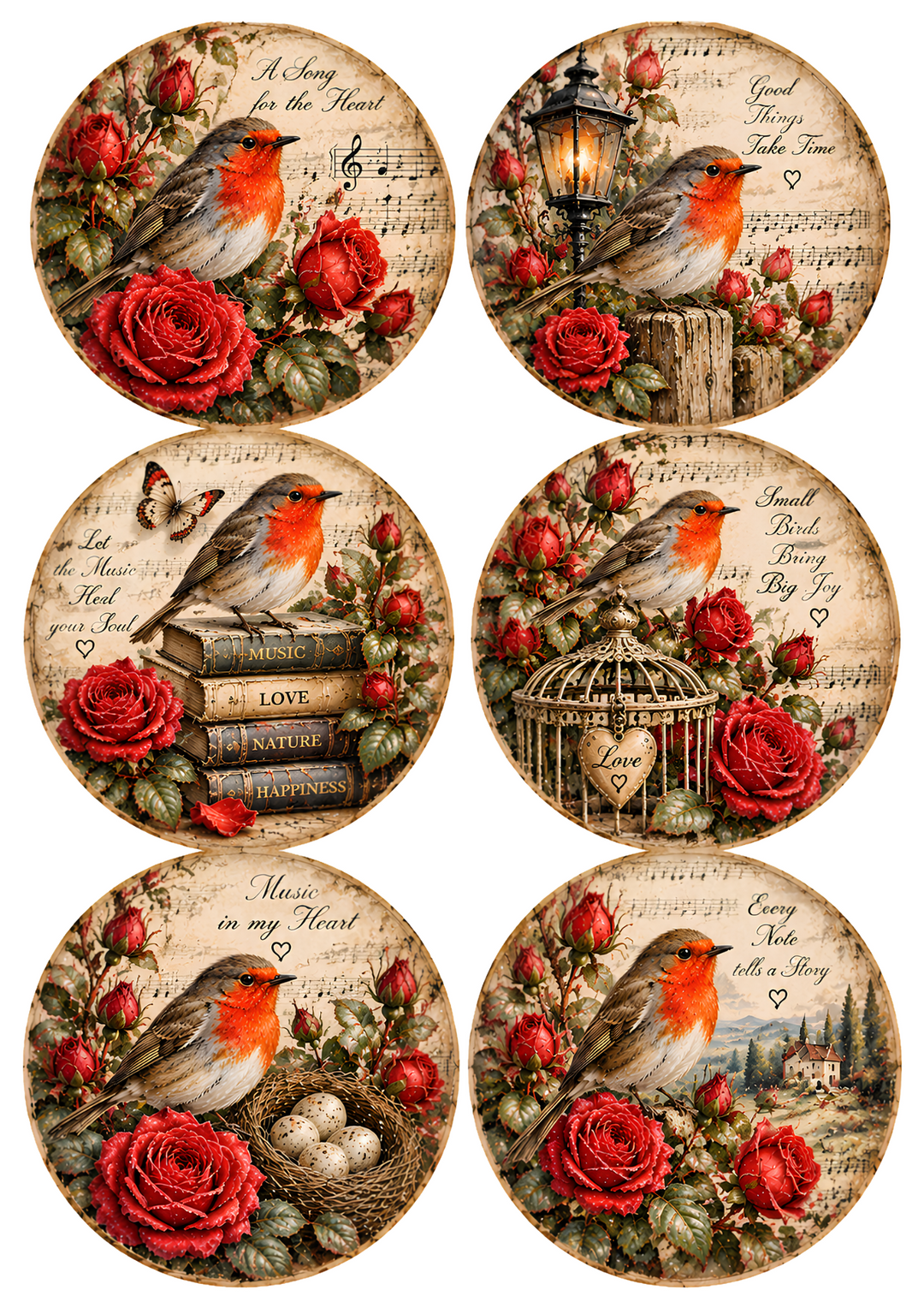 Rice Paper for Decoupage Morning Birdsong Circles Collage Cat 10989