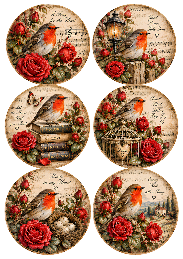Rice Paper for Decoupage Morning Birdsong Circles Collage Cat 10989
