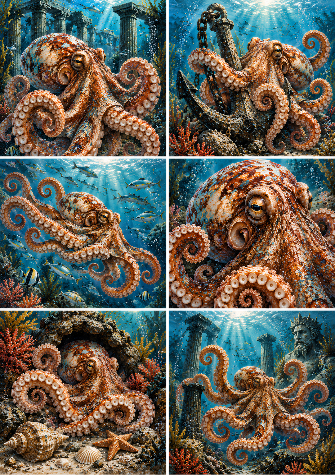 Rice Paper for Decoupage Mysteries of the Deep - Octopus in the Lost Underwater Kingdom Cat 10996