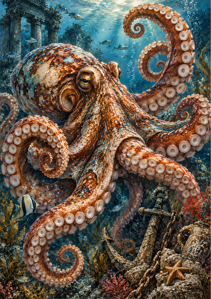 Rice Paper for Decoupage Octopus in the Lost Underwater Kingdom Full Cat 10997