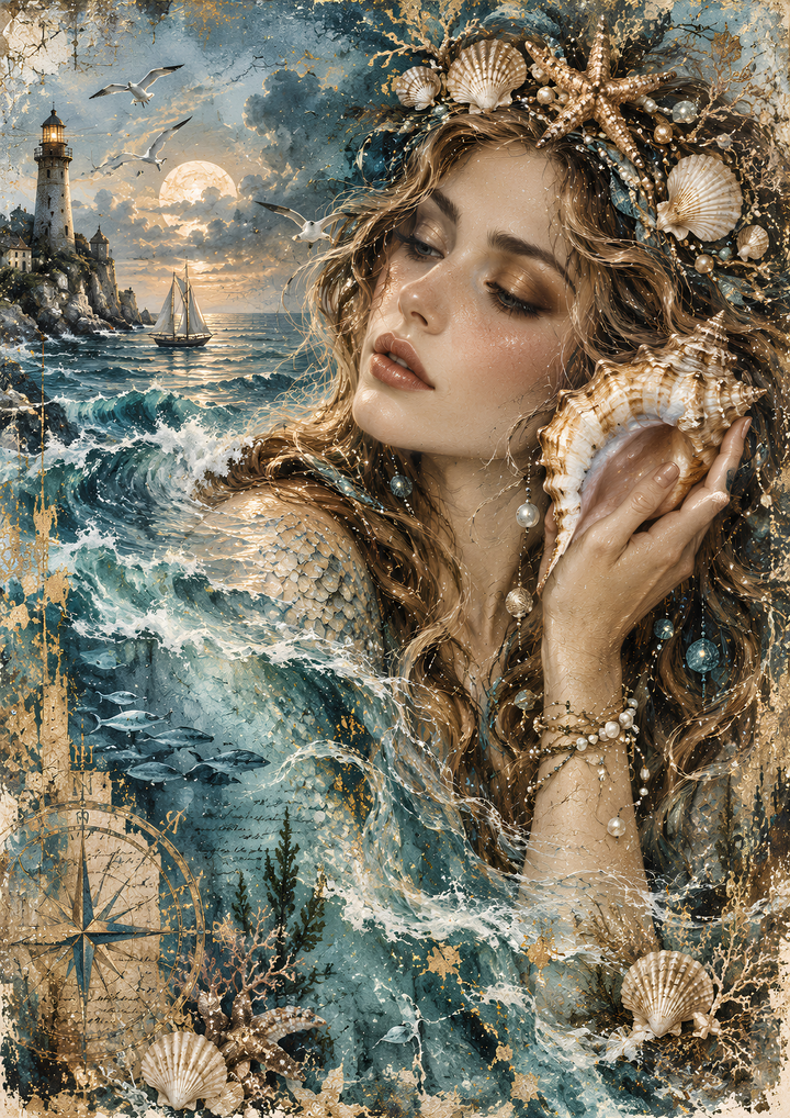 Rice Paper for Decoupage Whispers of the Ocean - Enchanted Mermaid &amp; Underwater Treasures Full Cat 11001