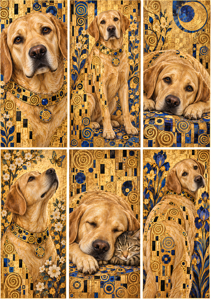 Rice Paper for Decoupage Labrador Retrievers in Gustav Klimt Style Collage Cat 11002