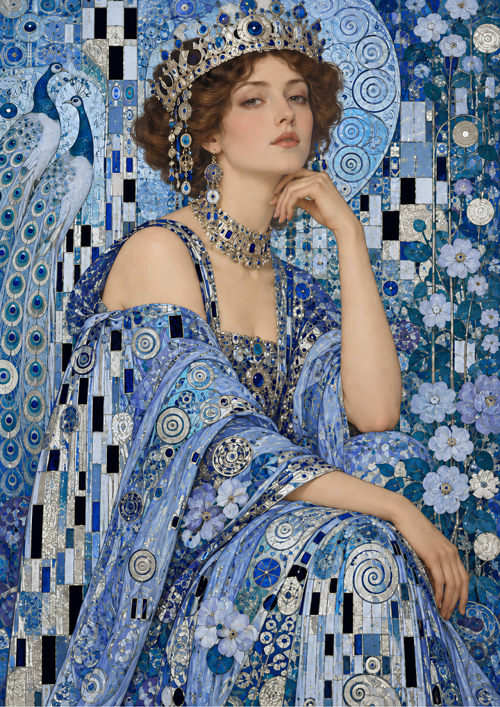 Rice Paper for Decoupage The Sapphire Empress - Royal Elegance  in Gustav Klimt Style  Full Cat 11005