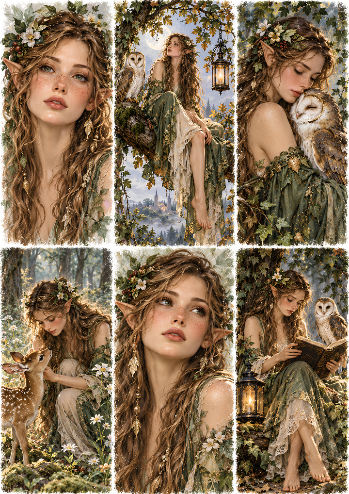 Rice Paper for Decoupage  Whispers of the Enchanted Forest - Woodland Fairy &amp; Magical Creatures Collage Cat 11009
