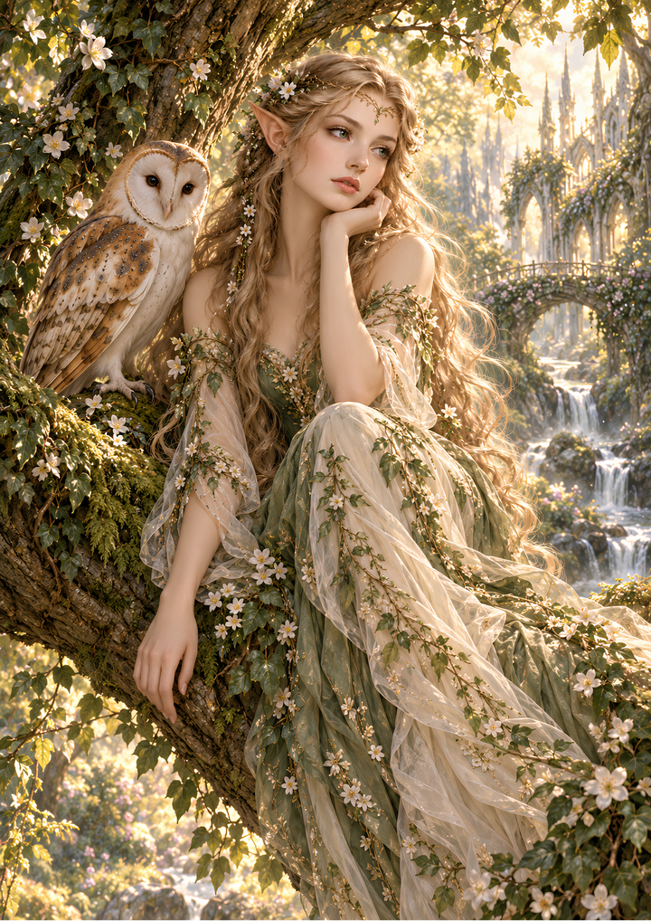 Rice Paper for Decoupage Woodland Fairy &amp; Owl Portrait Full Cat 11011