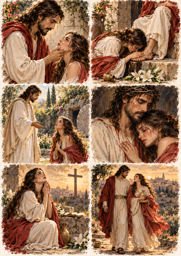 Rice Paper for Decoupage Jesus and Mary Magdalene: Divine Forgiveness Collage Cat 11015