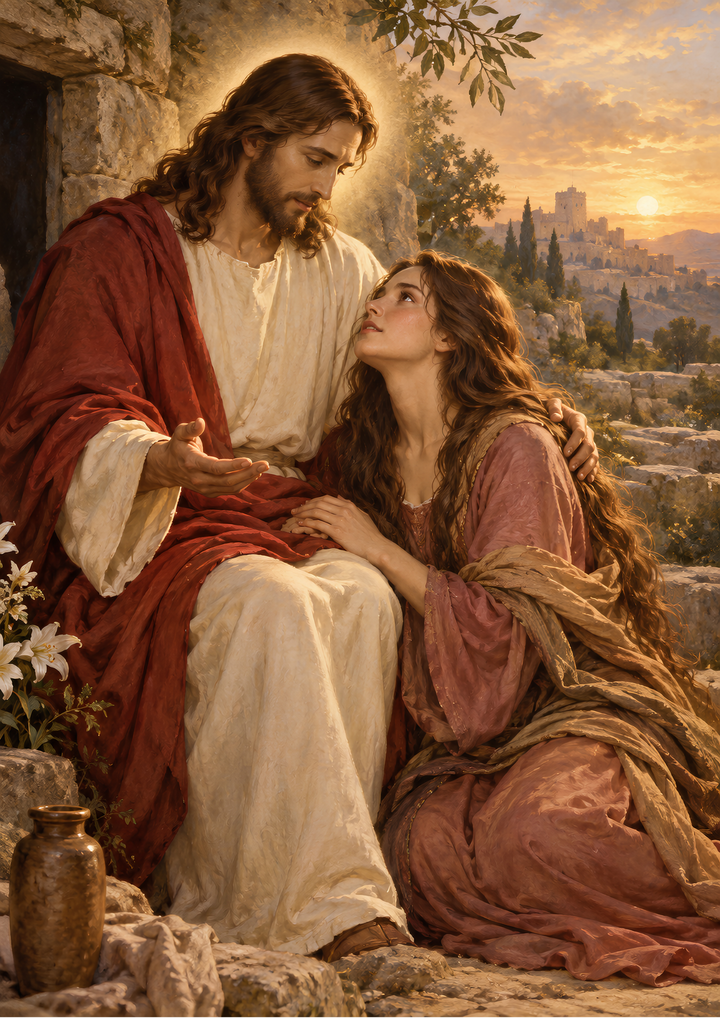 Rice Paper for Decoupage Jesus and Mary Magdalene: Divine Forgiveness Full Cat 11016