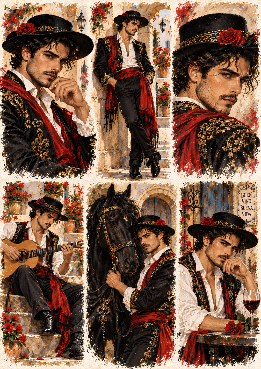 Rice Paper for Decoupage Spanish Flamenco Gentleman Collage Cat 11018