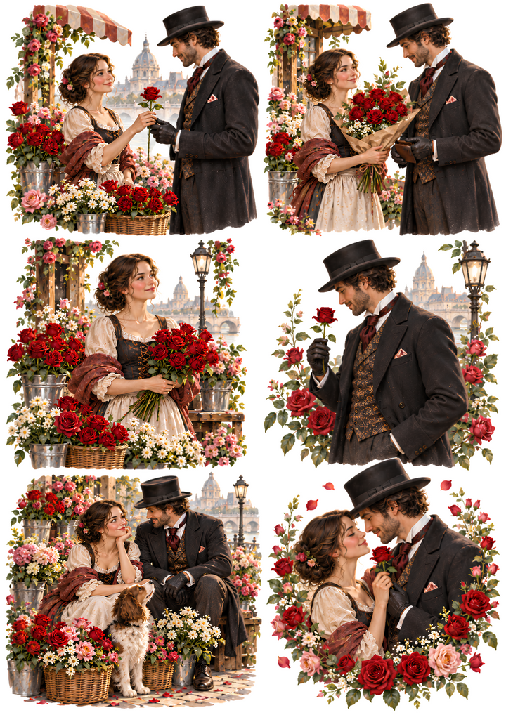 Rice Paper for Decoupage Victorian Romance at the Flower Market Collage Cat 11034
