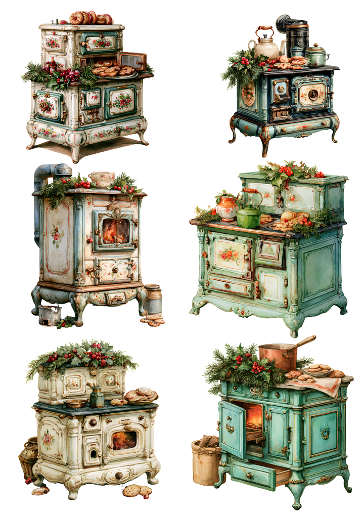 Rice Paper for Decoupage Festive Old - Fashioned Baking Stove Collage Cat 11062