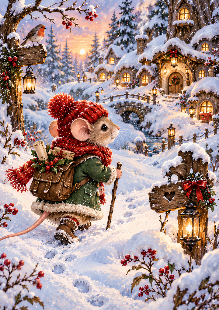 Rice Paper for Decoupage Winter Mouse Journey Full Cat 11098