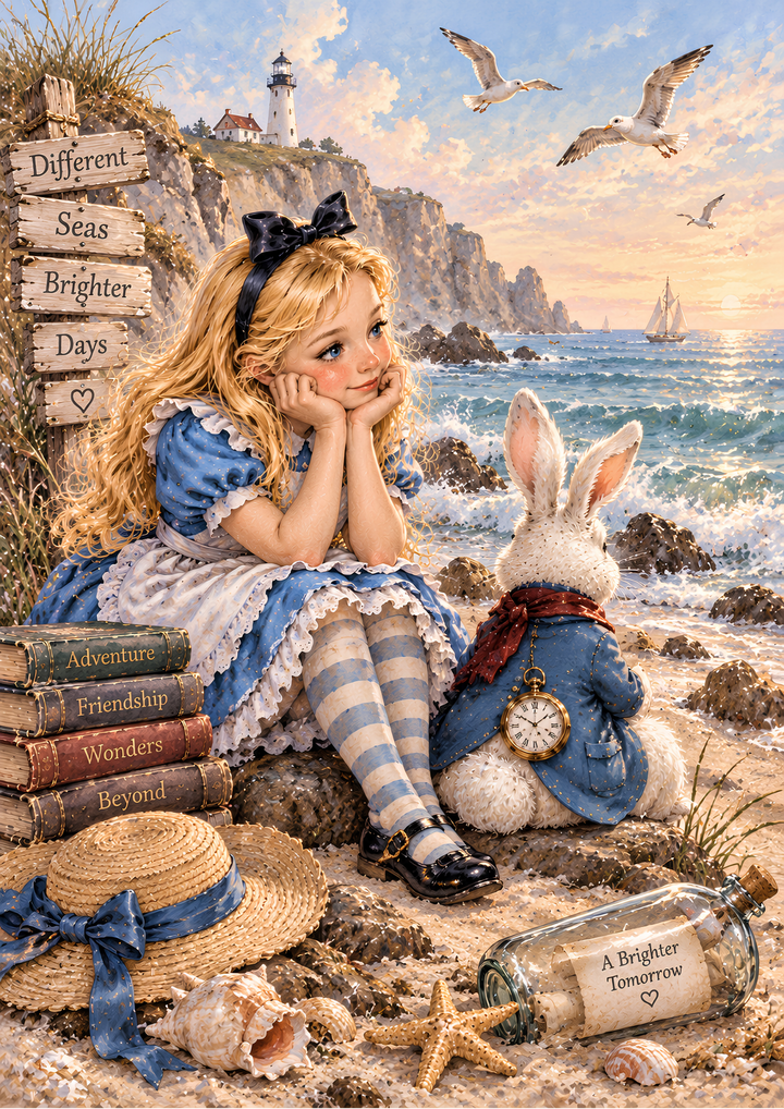 Rice Paper for Decoupage Alice in Wonderland Seaside - White Rabbit Coastal Full Cat 11100