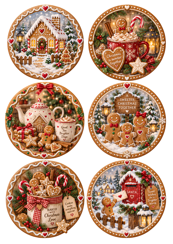 Rice Paper for Decoupage Gingerbread Christmas Magic - Festive Cookie &amp; Cozy Winter Scenes Collage Cat 11114