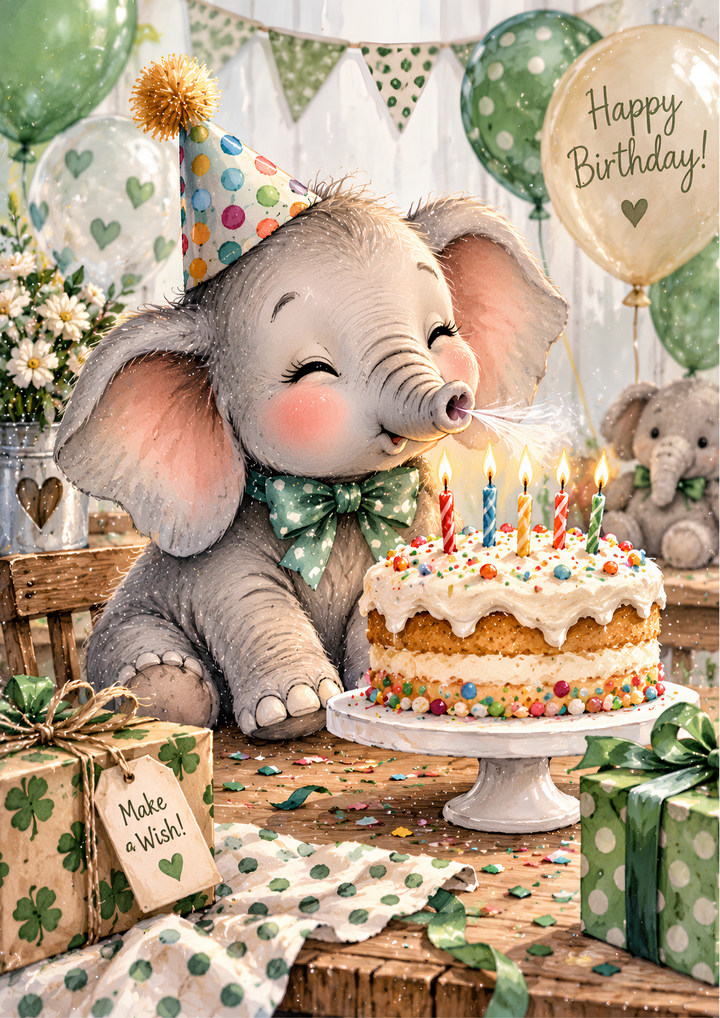Rice Paper for Decoupage Birthday Elephant Magic - Adorable Birthday Party &amp; Celebration Scene Full Cat 11124