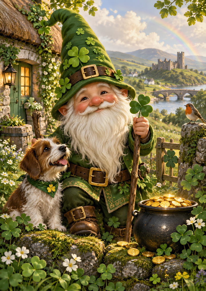 Rice Paper for Decoupage Lucky Irish Leprechaun - Magical St. Patrick’s Day Scene Full Cat 11126