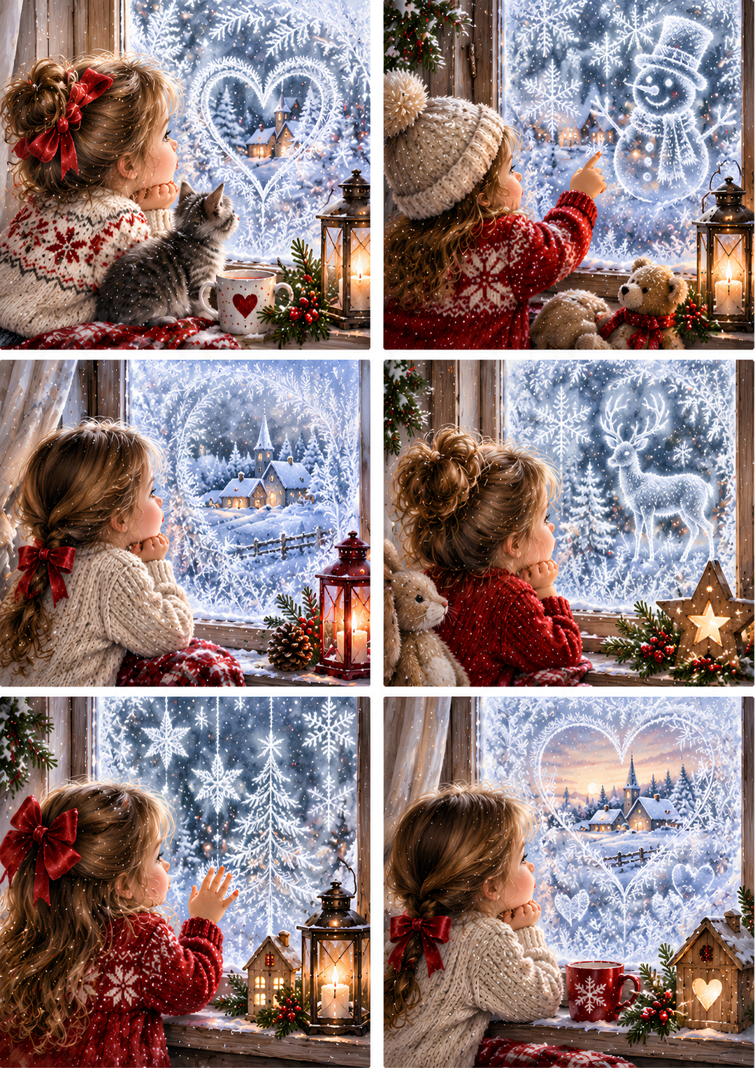 Rice Paper for Decoupage Winter Window Wishes - Magical Frosted Christmas Window Scenes Collage Cat 11129