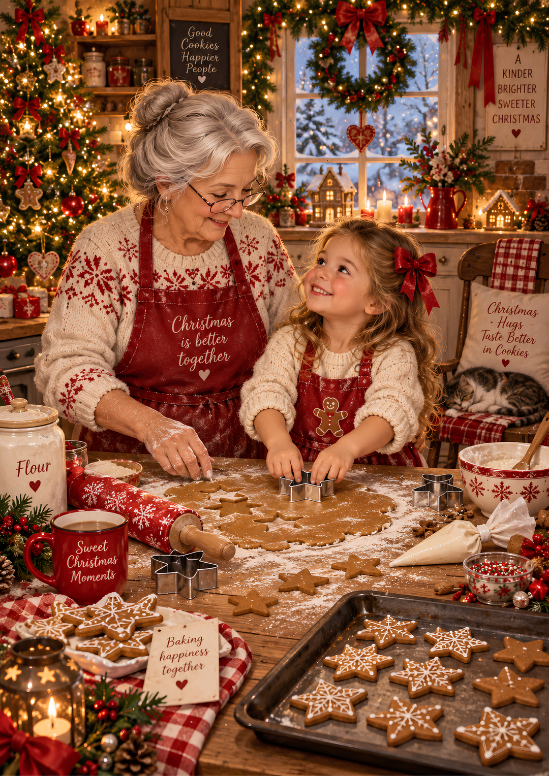 Rice Paper for Decoupage Christmas Baking with Grandma - Heartwarming Gingerbread Cookie Scenes Full Cat  11140