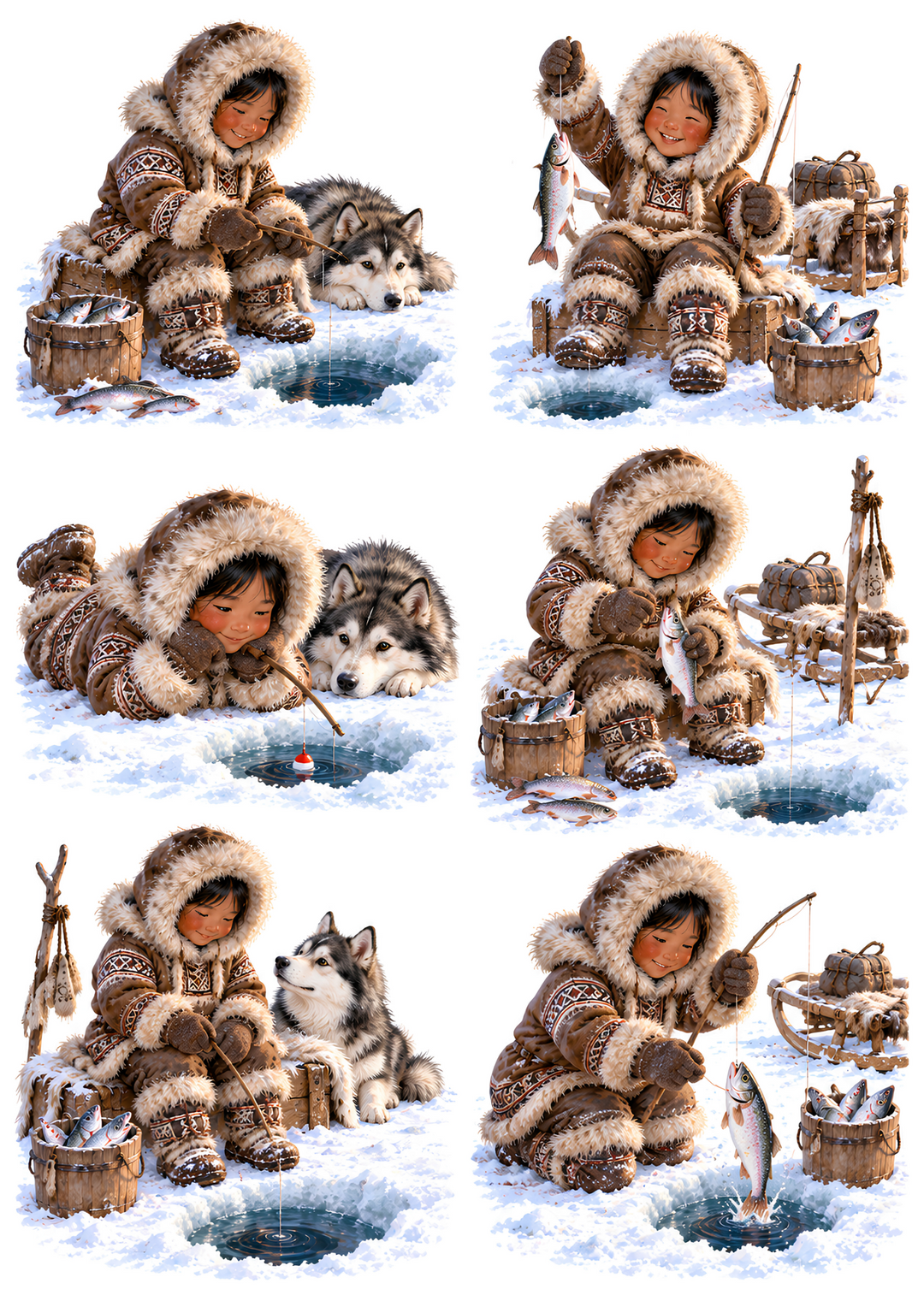 Rice Paper for Decoupage Little Arctic Fisherman &amp; His Husky Collage  Cat 11145