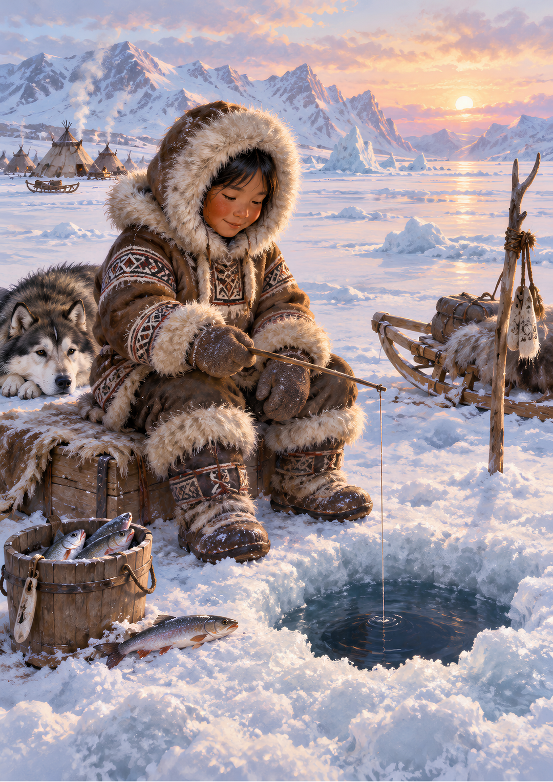 Rice Paper for Decoupage Little Arctic Fisherman &amp; His Husky Full Cat 11146