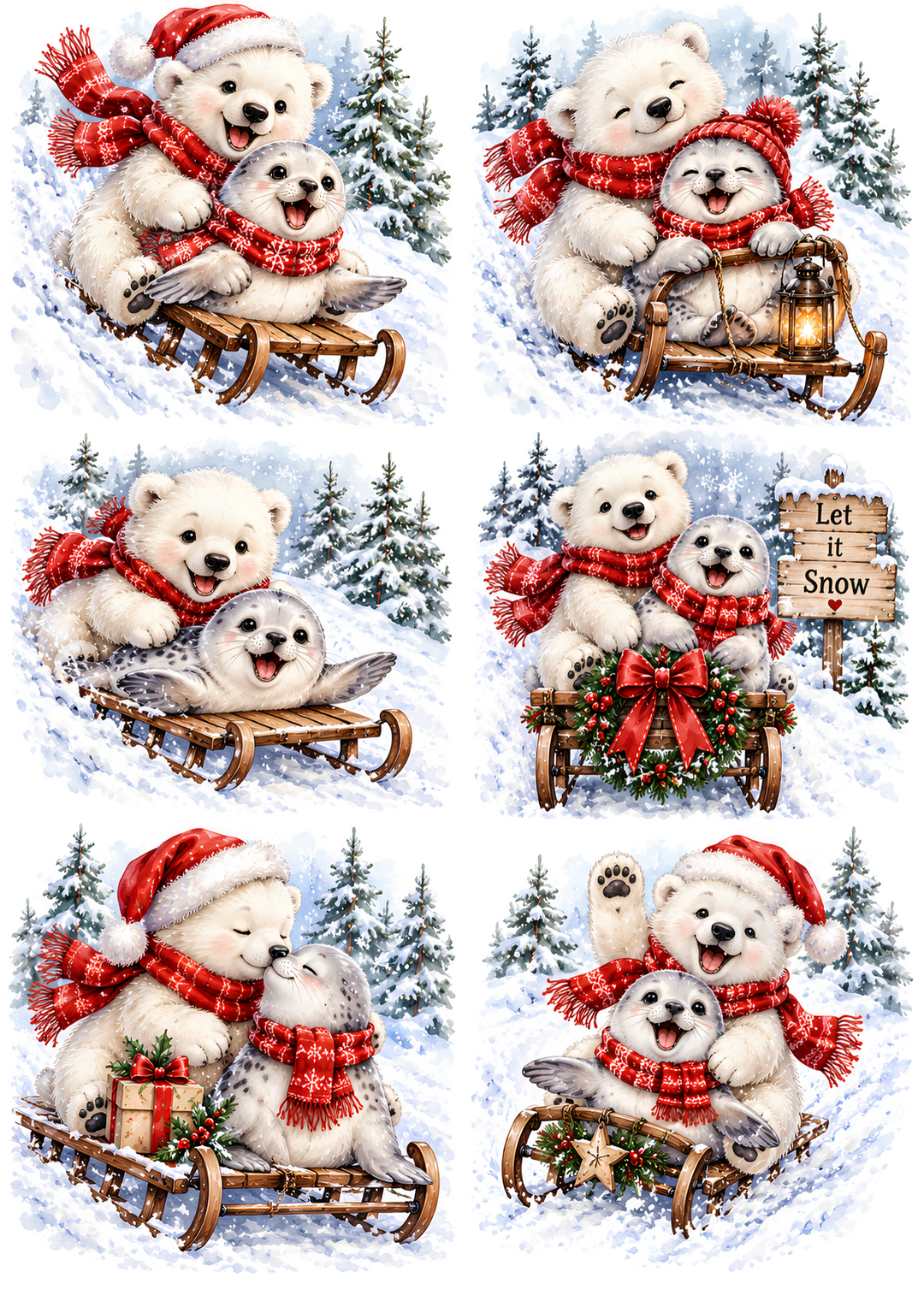 Rice Paper for Decoupage Polar Bear &amp; Baby Seal Collage  Cat 11149