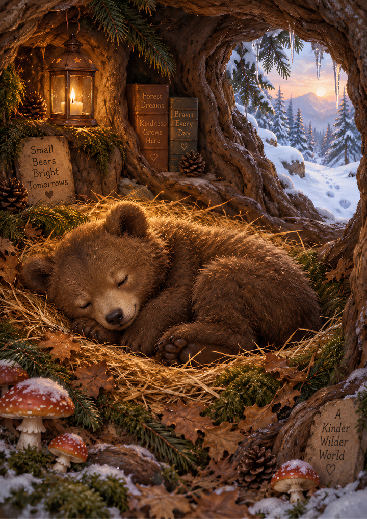 Rice Paper for Decoupage Sleeping Baby Bear - Cozy Winter Hibernation &amp; Woodland Dreams Scene Full Cat 11160