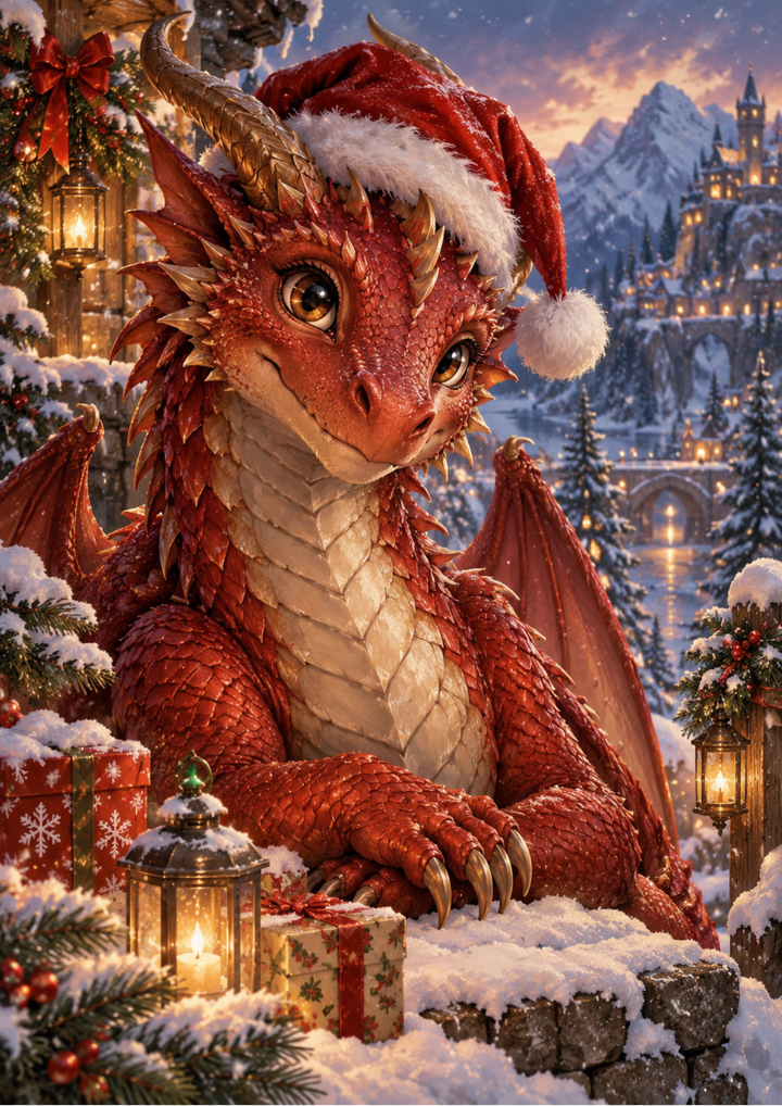 Rice Paper for Decoupage Adorable Red Dragon Christmas Edition Full Cat 11173