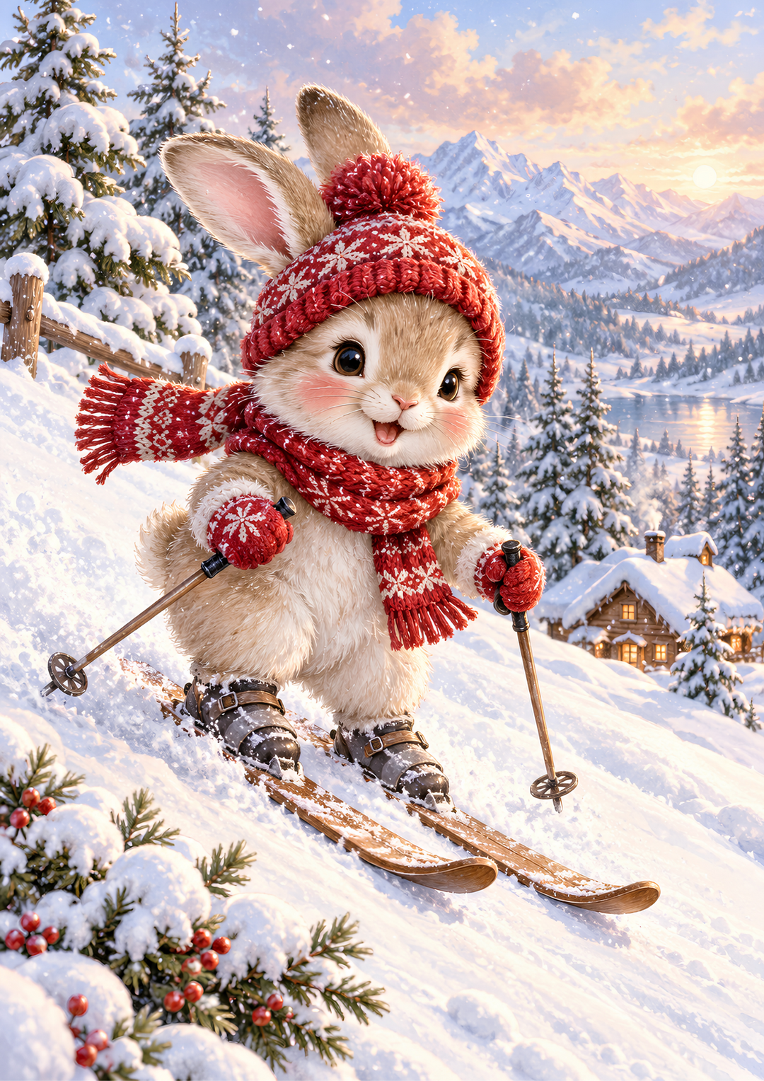 Rice Paper for Decoupage Cute Skiing Rabbit Full Cat 11180