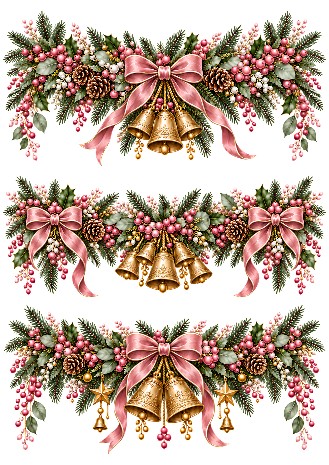 Rice Paper for Decoupage Christmas Garland with Pink Bows Collage Cat 11188