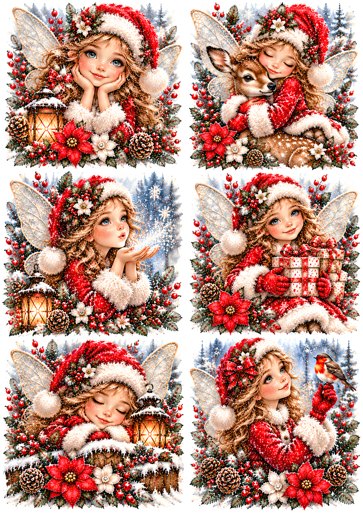 Rice Paper for Decoupage Christmas Little Fairy Collage Cat 11197