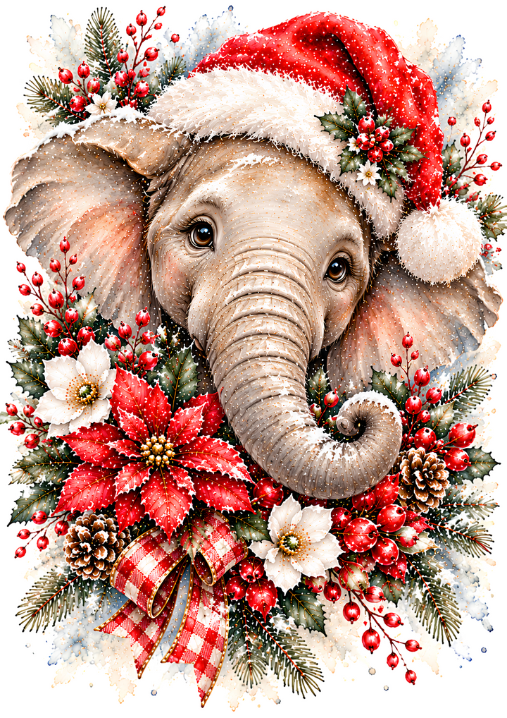 Rice Paper for Decoupage Cute Elephant in Santa Hat Full Cat 11206