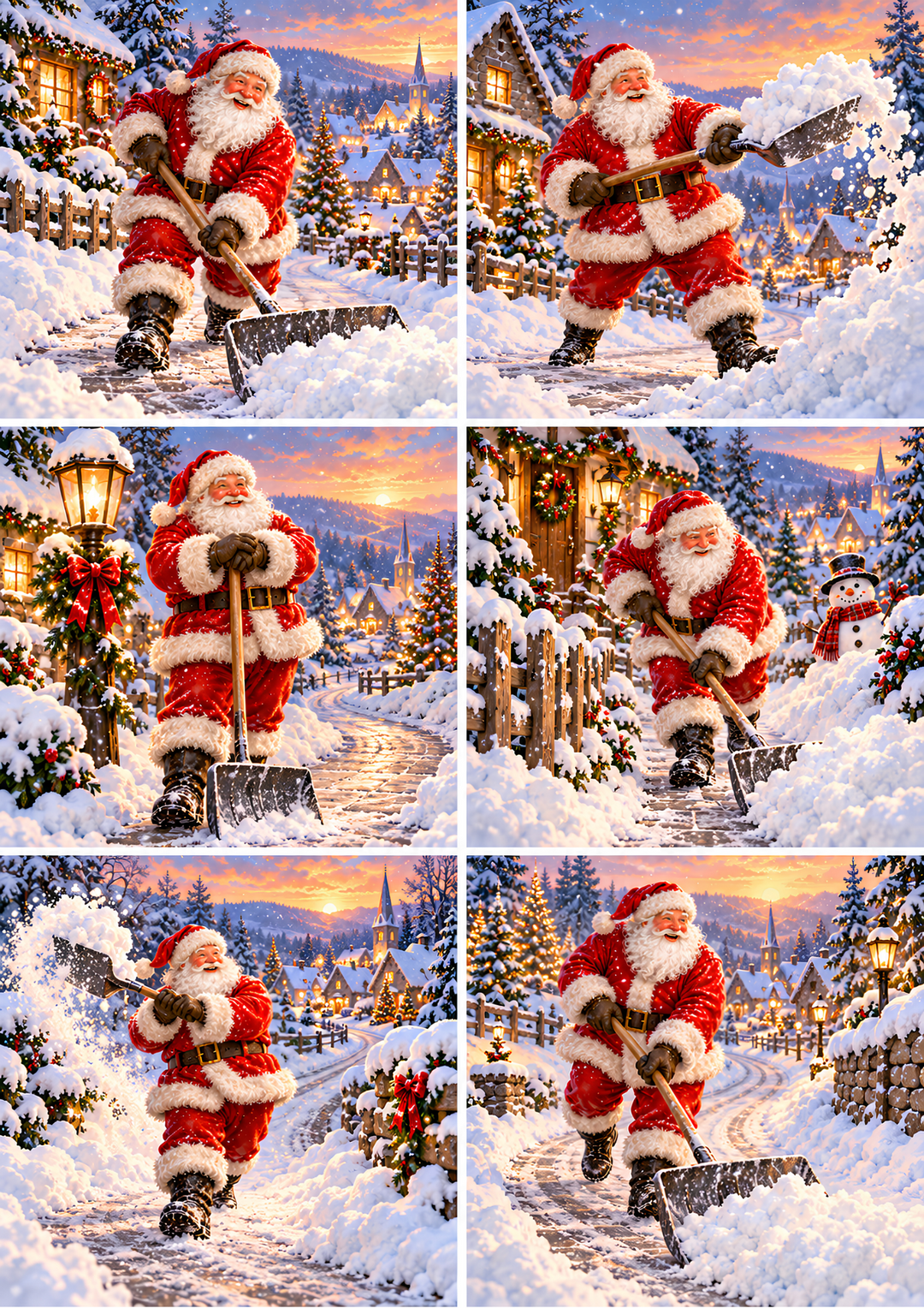 Rice Paper for Decoupage Santa Claus Shovelling Snow in a Magical Christmas Village Collage Cat 11227