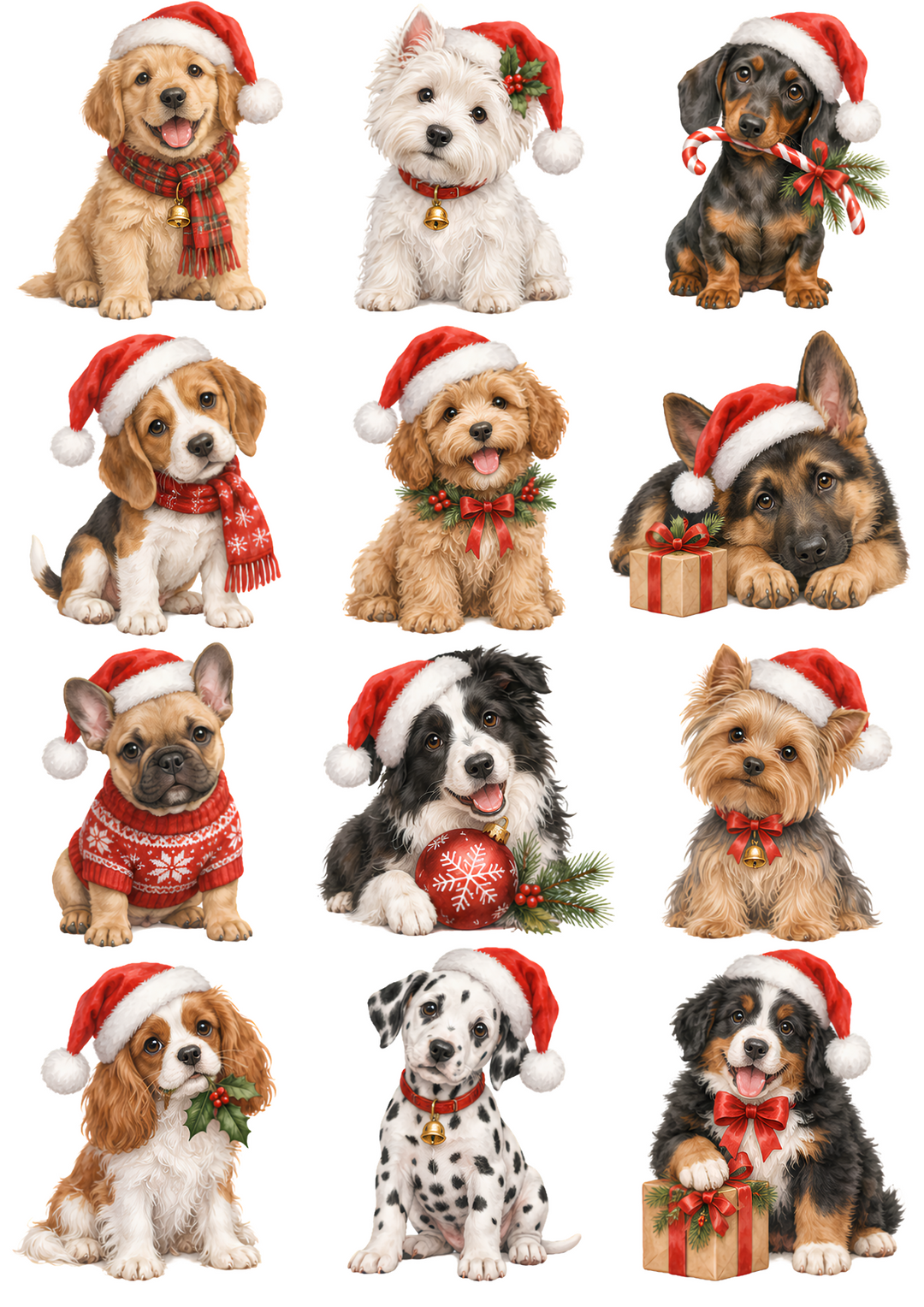 Rice Paper for Decoupage Cute Christmas Puppies in Santa Hats Collage  Cat 11238