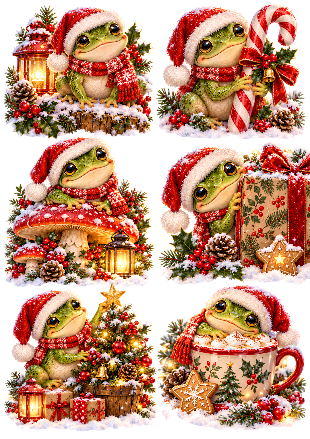 Rice Paper for Decoupage Christmas Frog in Santa Hat Collage Cat 11252