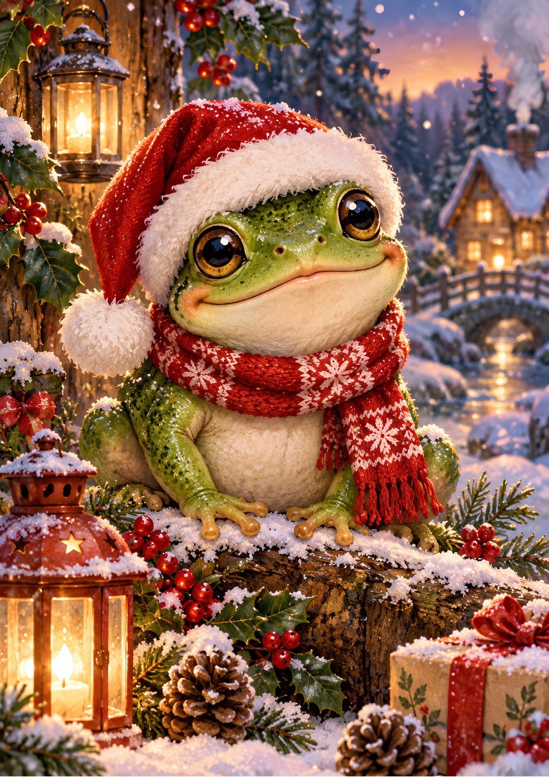 Rice Paper for Decoupage Christmas Frog in Santa Hat Full Cat 11253