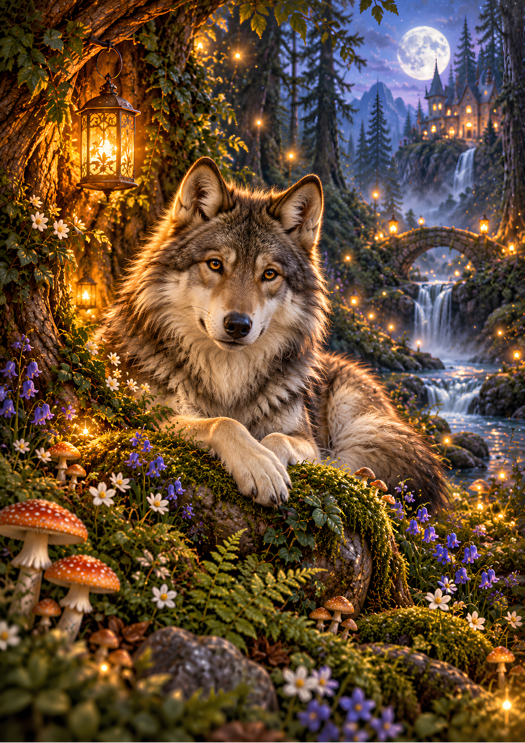 Rice Paper for Decoupage Enchanted Wolf in a Magical Moonlit Forest Full Cat 11254