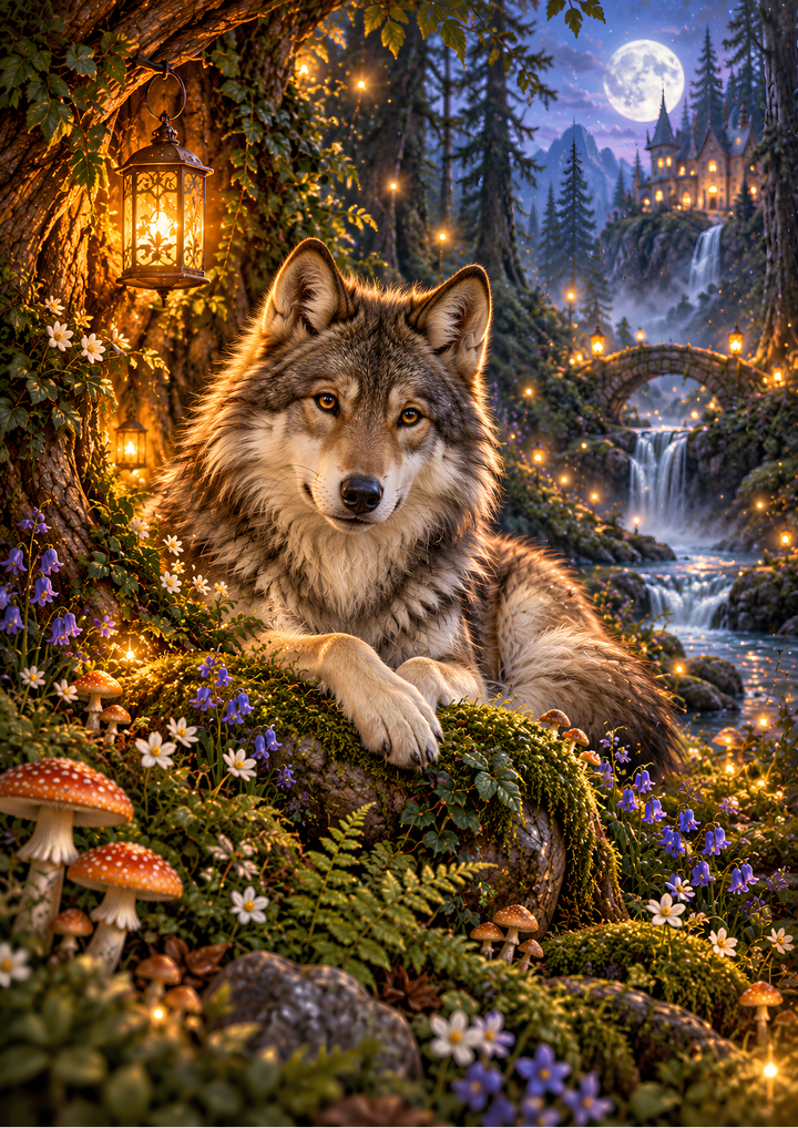 Rice Paper for Decoupage Enchanted Wolf in a Magical Moonlit Forest Full Cat 11254