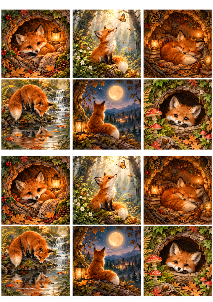 Rice Paper for Decoupage Enchanted Fox Woodland Adventures Collage Cat 11255