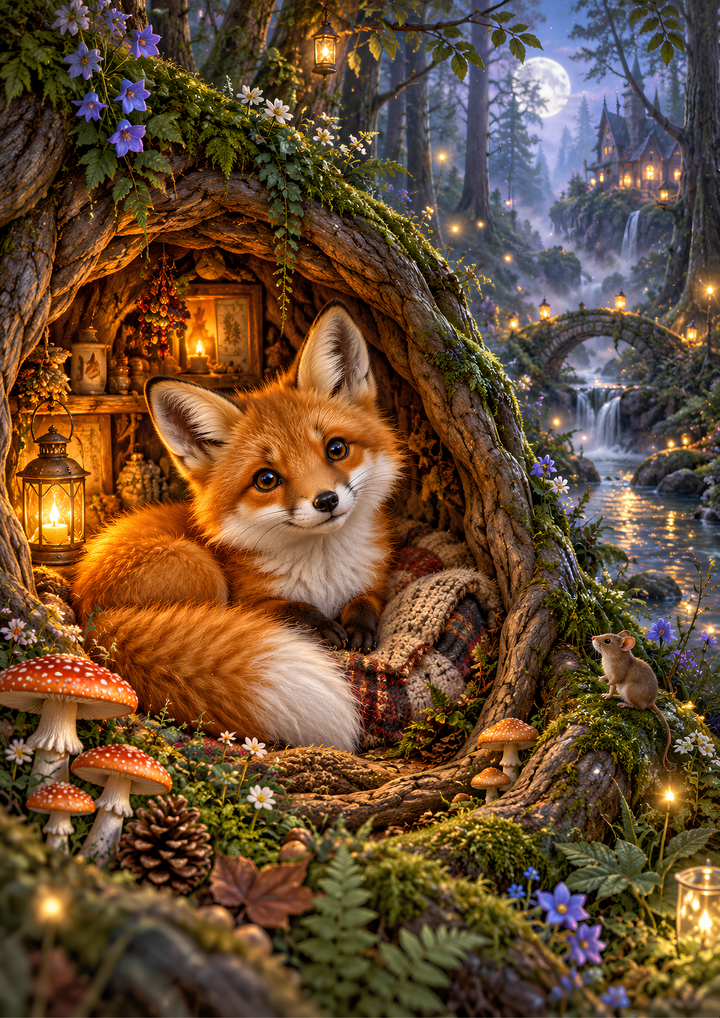 Rice Paper for Decoupage Enchanted Fox Woodland Scene Full Cat 11256