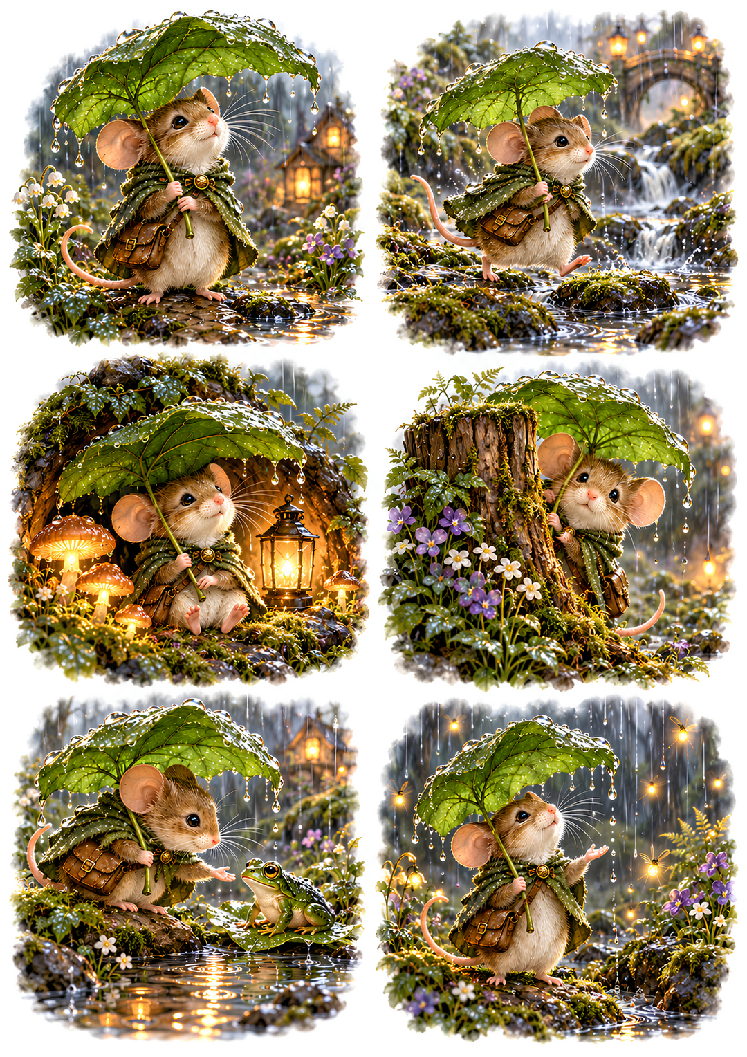 Rice Paper for Decoupage Enchanted Woodland Mouse with Leaf Umbrella Collage  Cat 11257