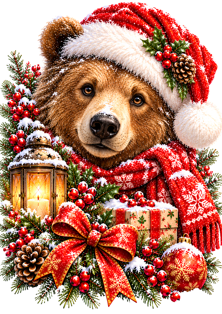 Rice Paper for Decoupage Christmas Bear in Santa Hat Full Cat 11259