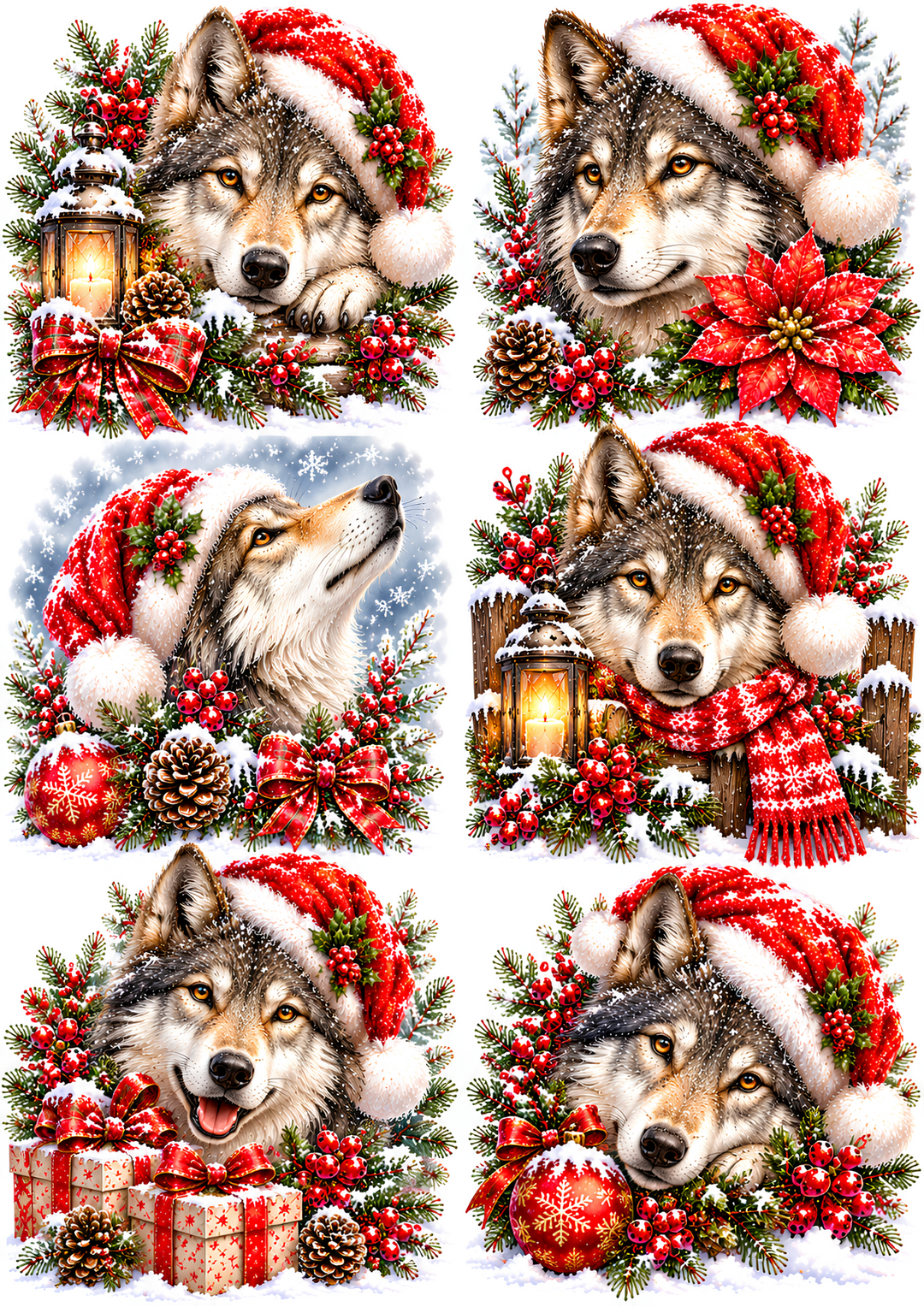 Rice Paper for Decoupage Christmas Wolf in Santa Hat Full Cat 11260