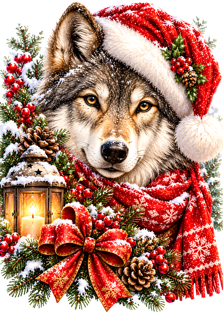 Rice Paper for Decoupage Christmas Wolf in Santa Hat Full Cat 11261
