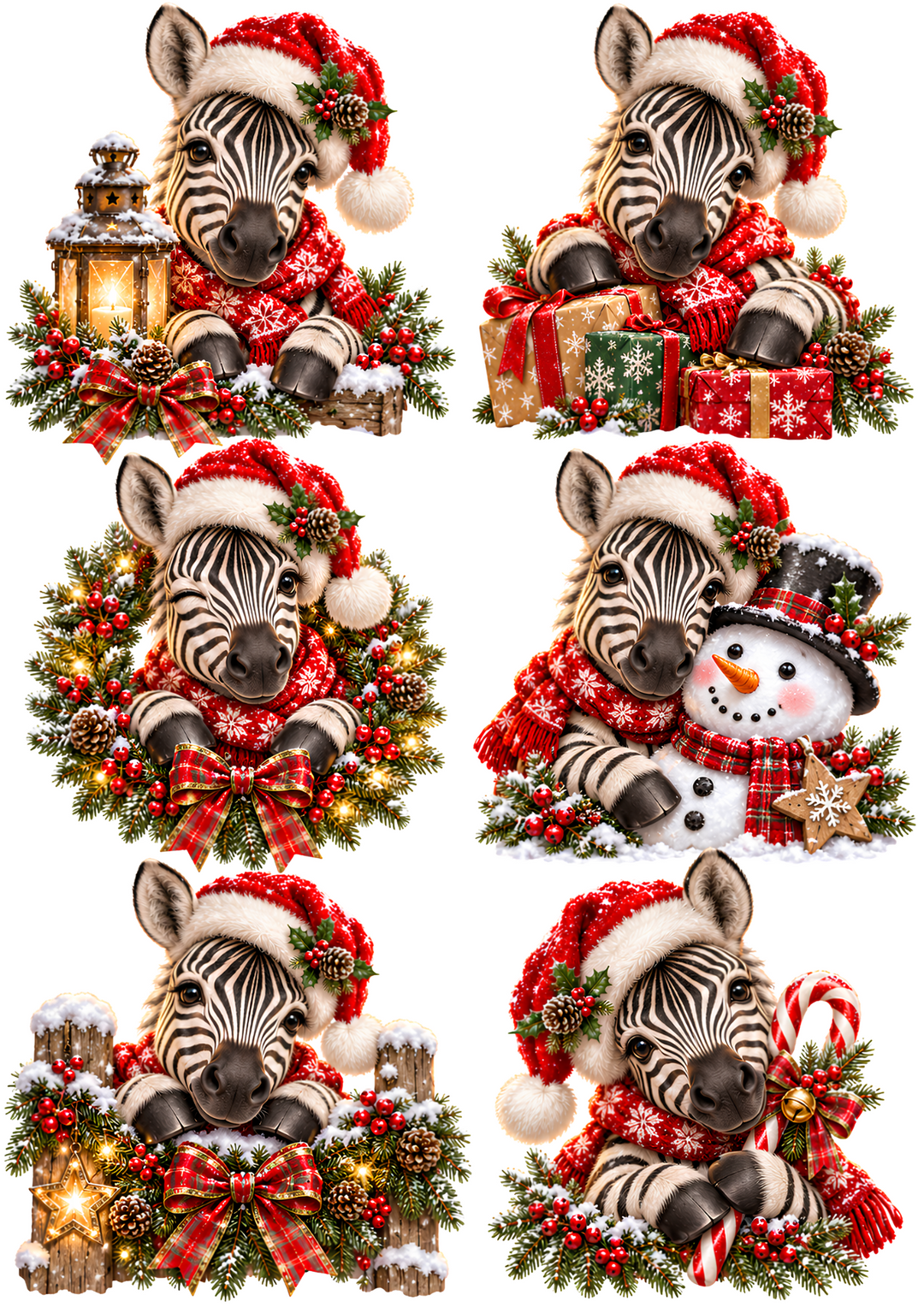 Rice Paper for Decoupage Christmas Zebra in Santa Hat Collage Cat 11262