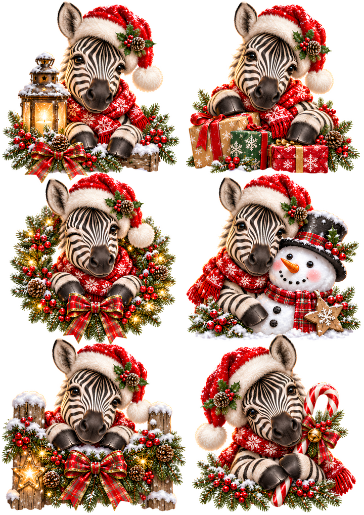 Rice Paper for Decoupage Christmas Zebra in Santa Hat Collage Cat 11262