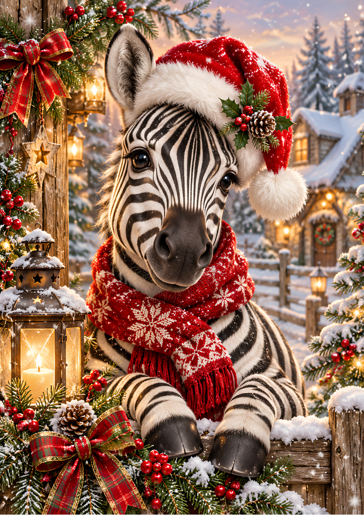 Rice Paper for Decoupage Christmas Zebra in Santa Hat Full Cat 11263