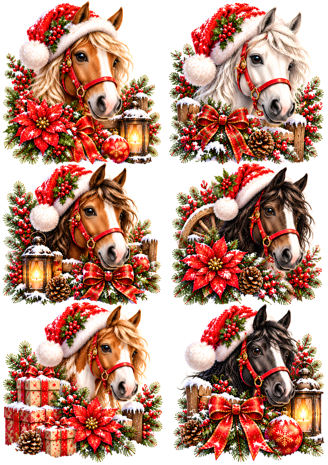 Rice Paper for Decoupage Christmas Horse in Santa Hat Collage Cat 11266