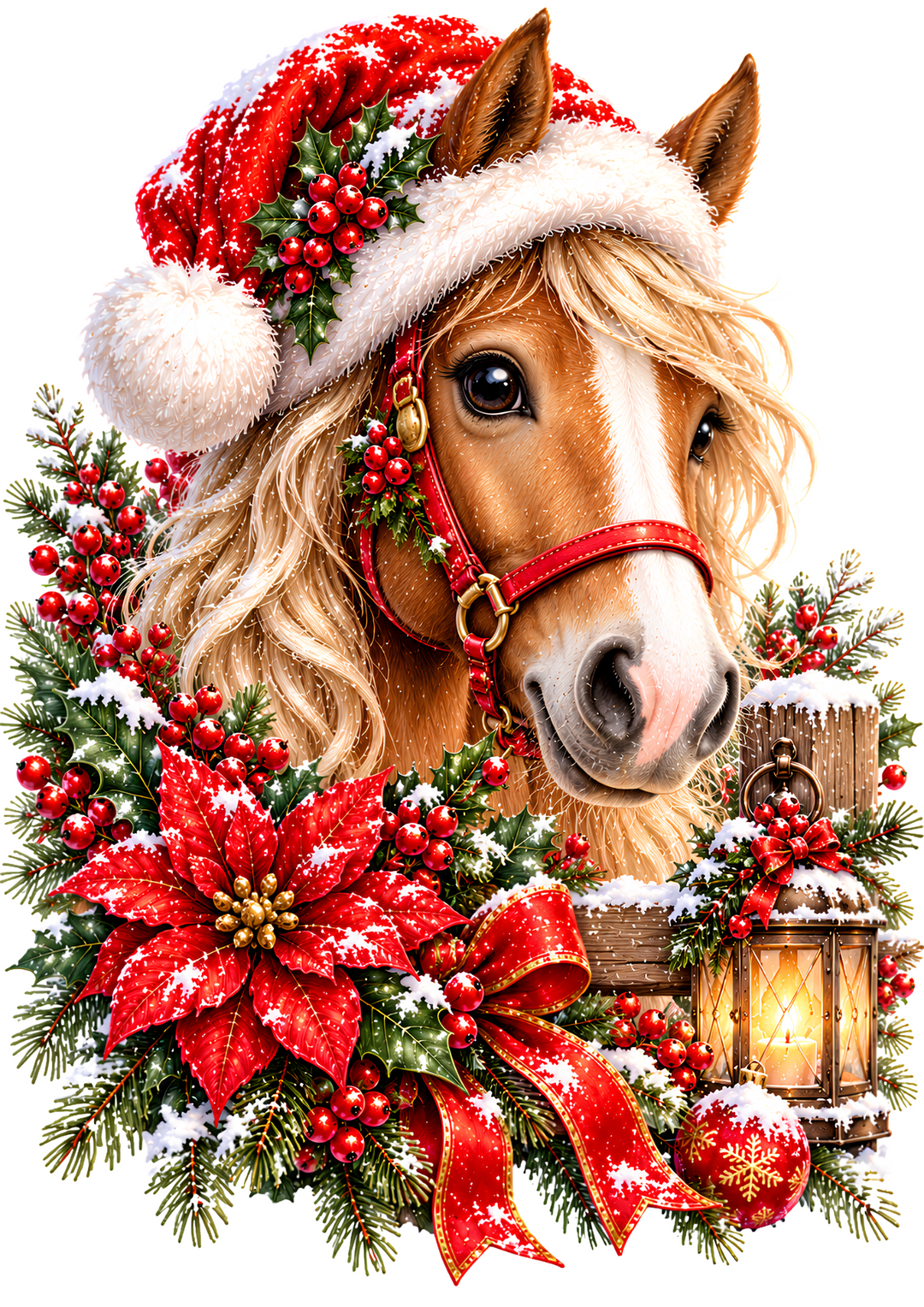 Rice Paper for Decoupage Christmas Horse in Santa Hat Full Cat 11267