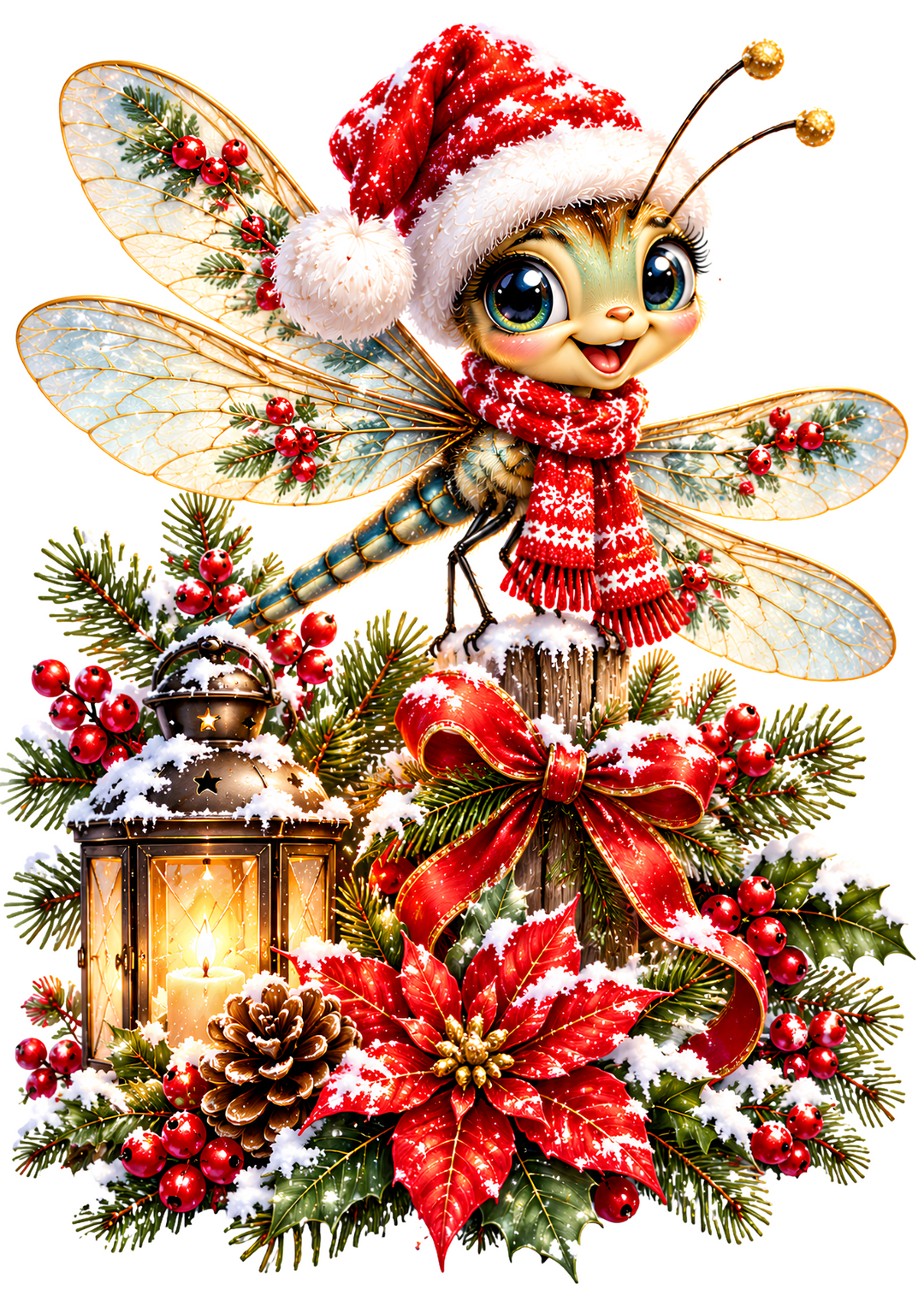 Rice Paper for Decoupage Cute Christmas Dragonfly Full Cat 11269