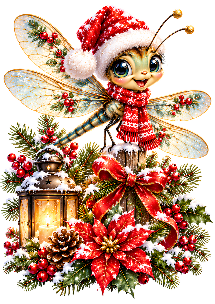 Rice Paper for Decoupage Cute Christmas Dragonfly Full Cat 11269